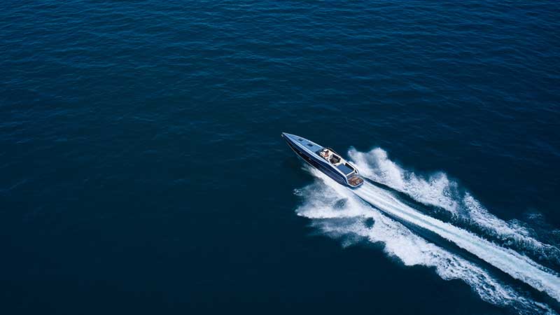 a high performance boat speeds across open water