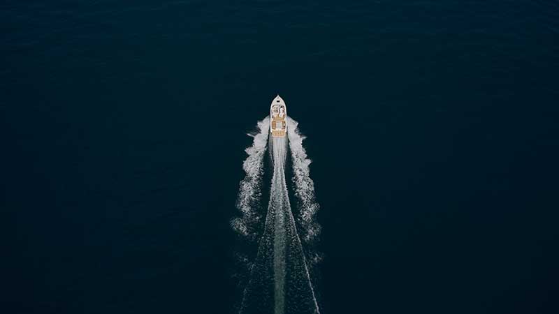 above shot of a speed boat on the water