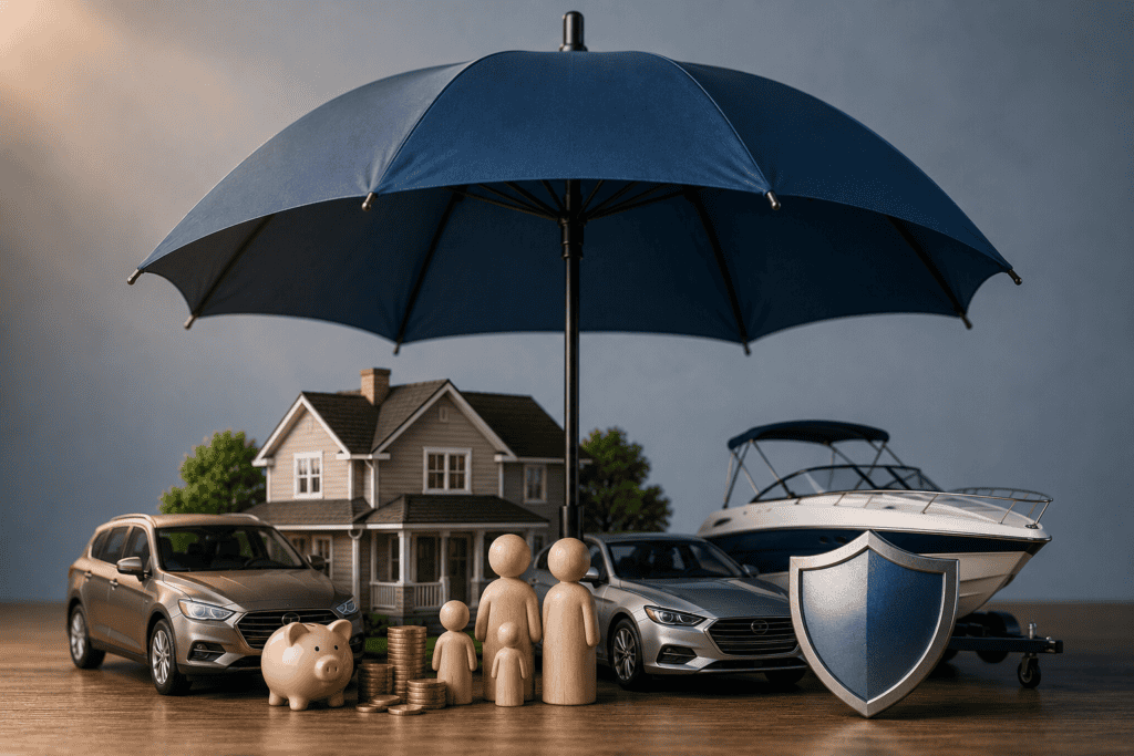 An image illustrating what assets you might need to protect with umbrella insurance.