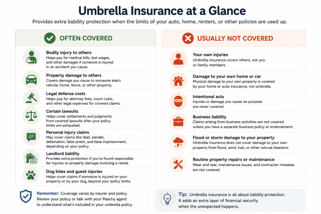 Table of comparison of the umbrella insurance coverage.