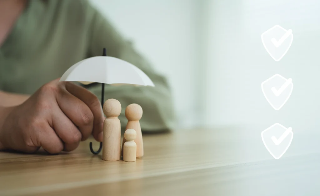 Family reviewing umbrella insurance coverage to protect their home, savings, vehicles, rental property, and other assets from major liability claims.