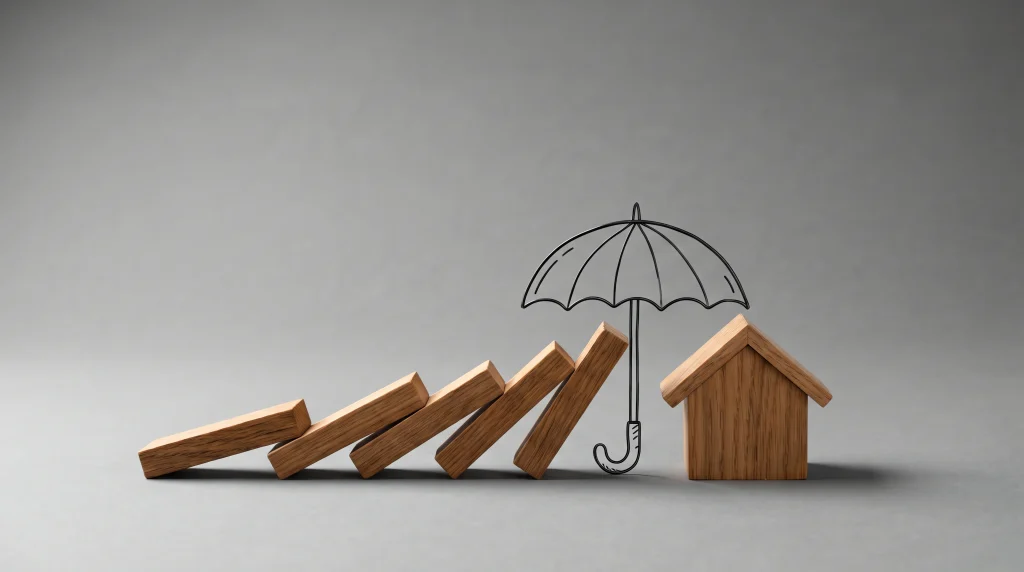 Umbrella insurance concept showing an umbrella providing an extra layer of financial protection above homeowners, auto, and other liability coverage.